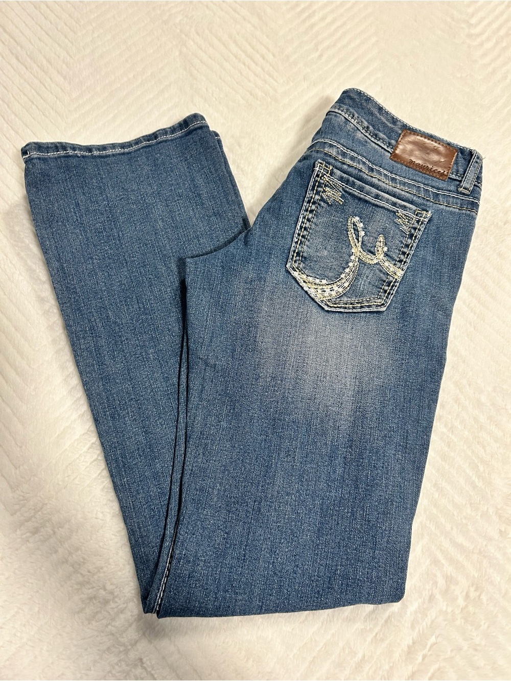 Maurices Medium Blue Boot Cut Jeans with Embroidered Pocket